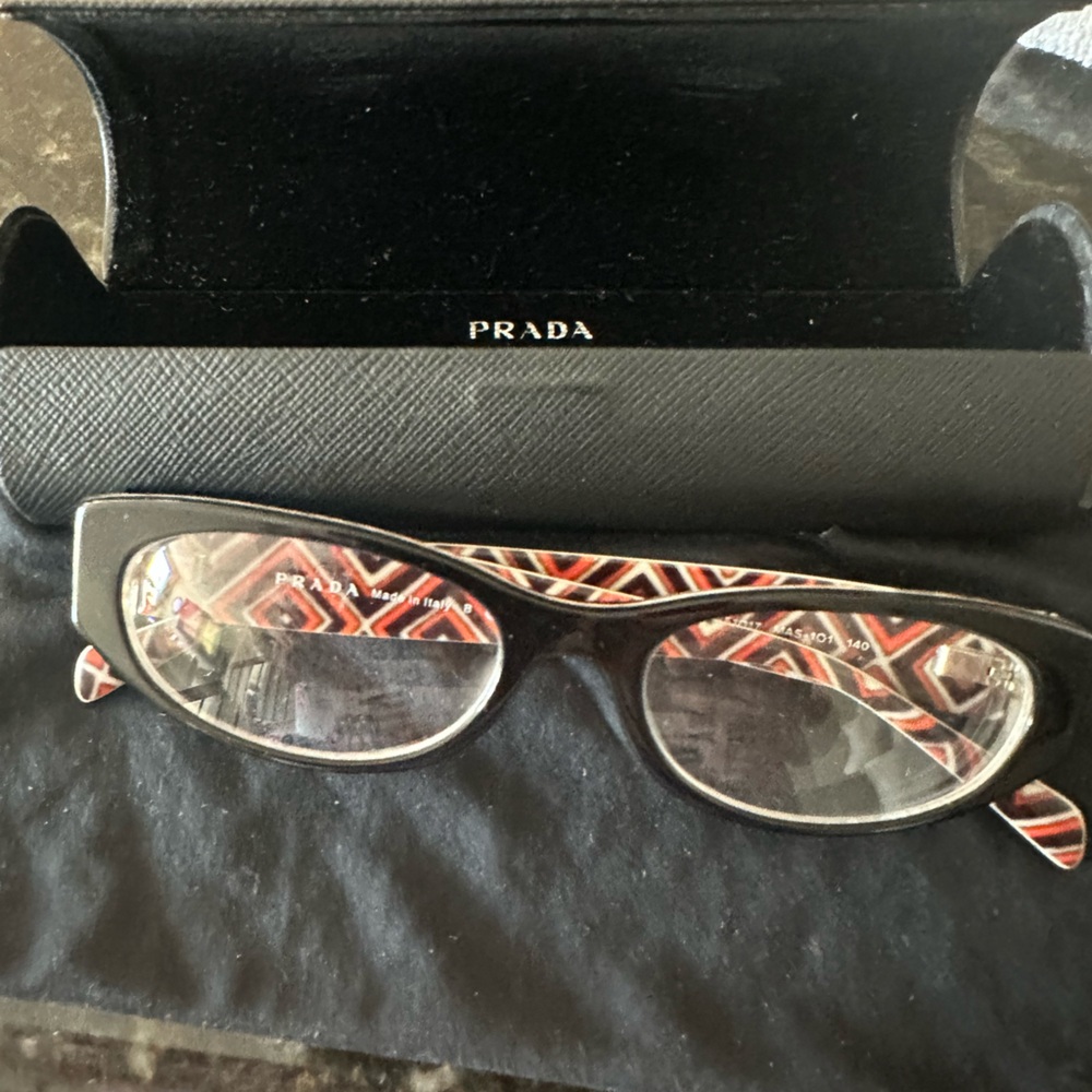 Prada Black and Red Patterned Eyewear and case